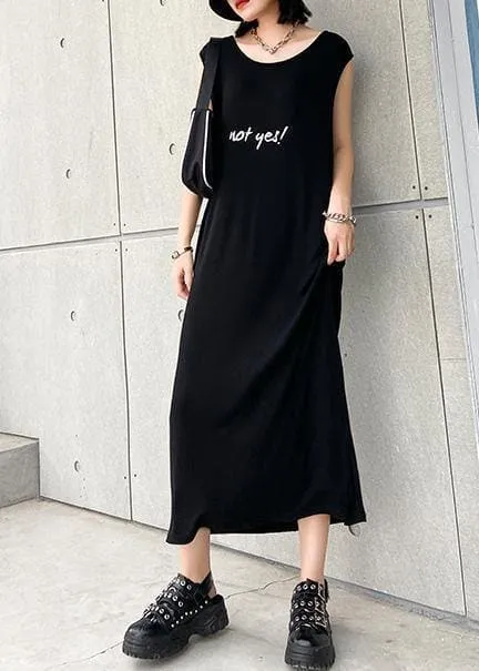 Modern black cotton quilting clothes o neck sleeveless Robe summer Dresses