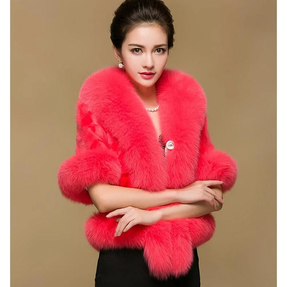 New Women Fashion Real Mink Fur Short Poncho Coat With Real Fox Collar 100% Real Natural Mink Fur And Fox Fur Shawl Overcoat