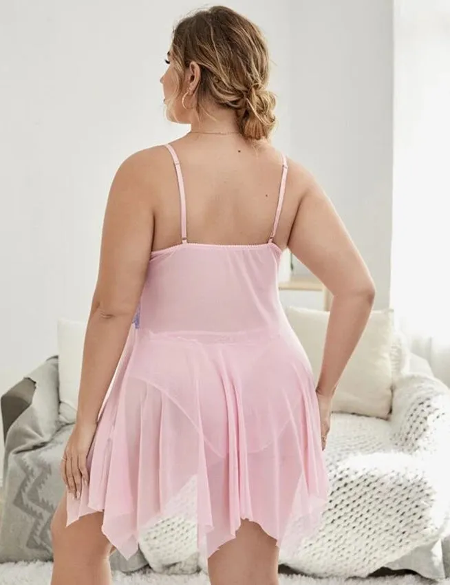 Now Pink Flower Decoration Loose Comfortable Open Front Babydoll