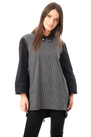 Oversized Stripe Print Top with Diamante Detail
