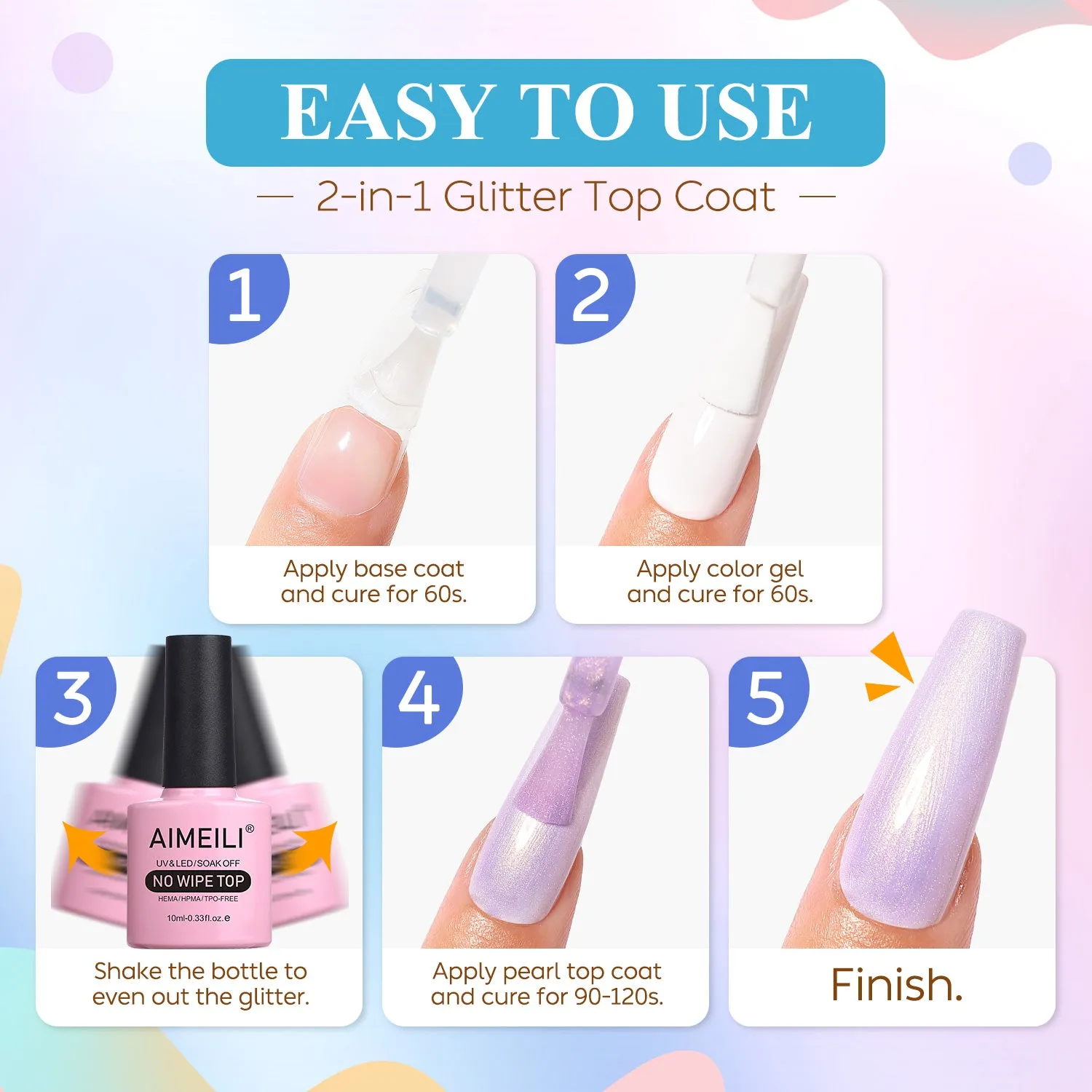 Pearl Rainbow Shimmer Nail Art Top Coat Set