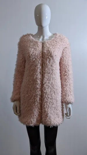 Pink Fluffy Zip Up Faux Fur Coat
