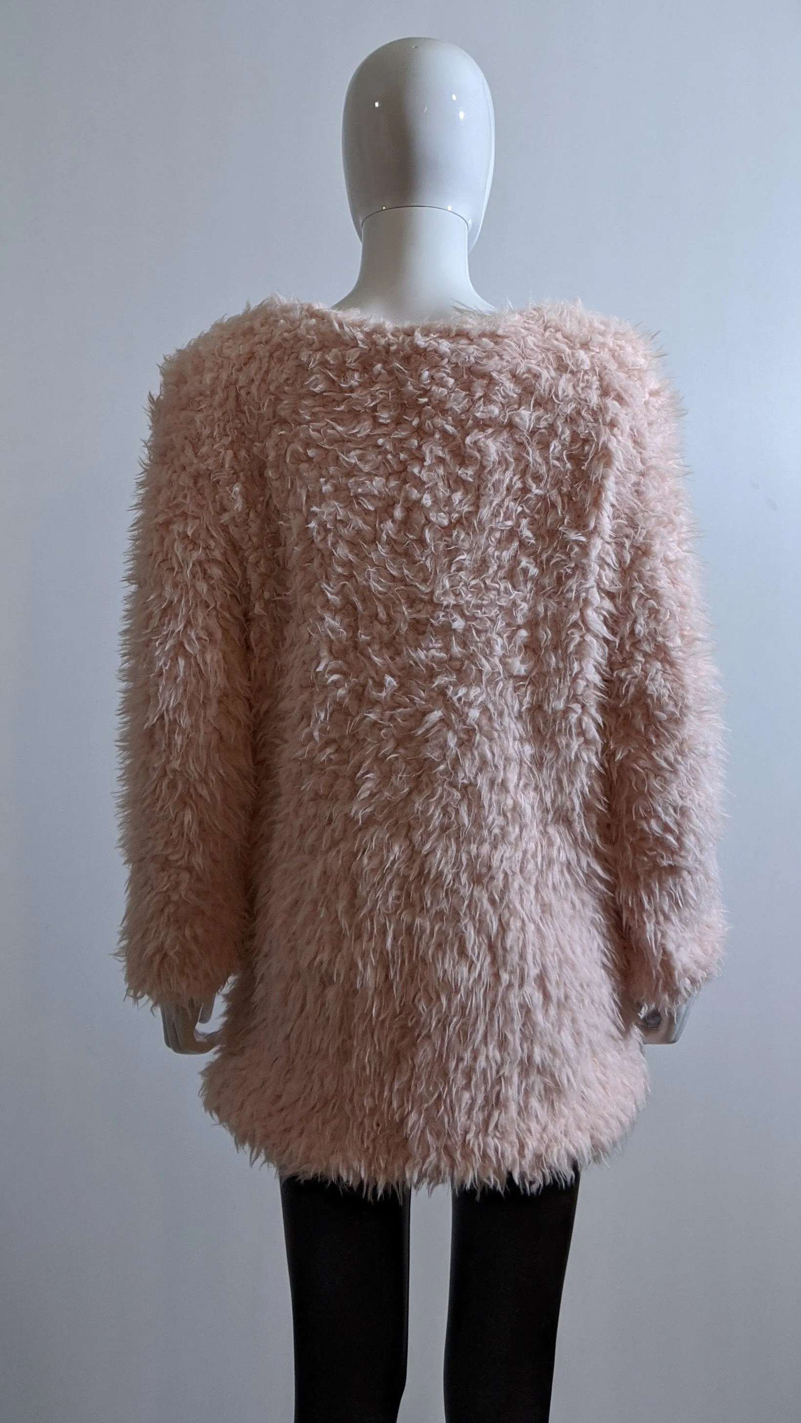 Pink Fluffy Zip Up Faux Fur Coat