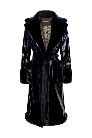"KNOCTURNAL" Black Patent Leather & Black Vegan Fur Trench Coat