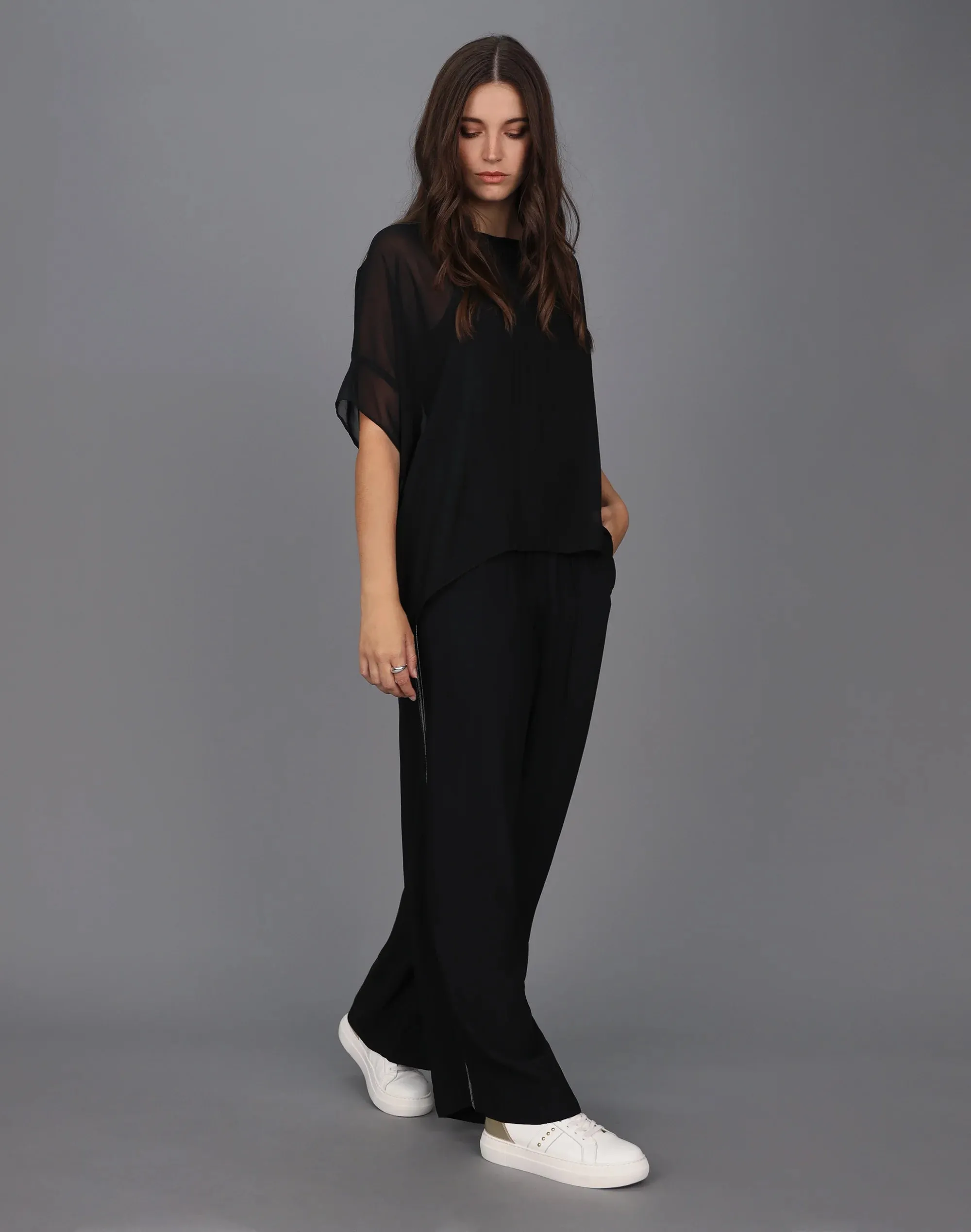 Relaxed Sheer Short Sleeve Top -BLACK