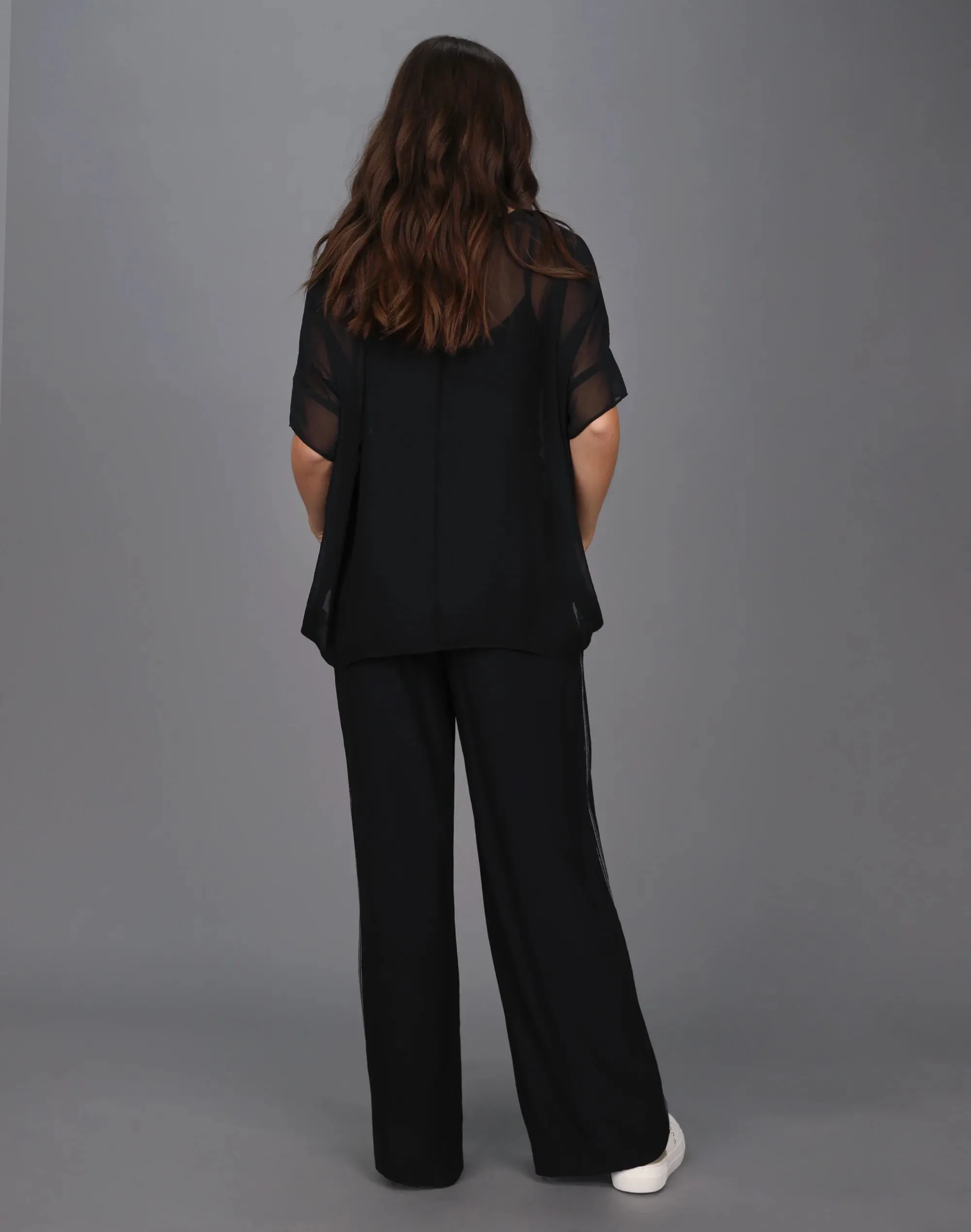 Relaxed Sheer Short Sleeve Top -BLACK