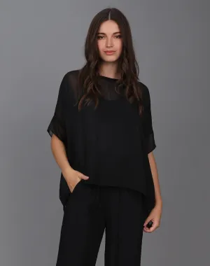 Relaxed Sheer Short Sleeve Top -BLACK