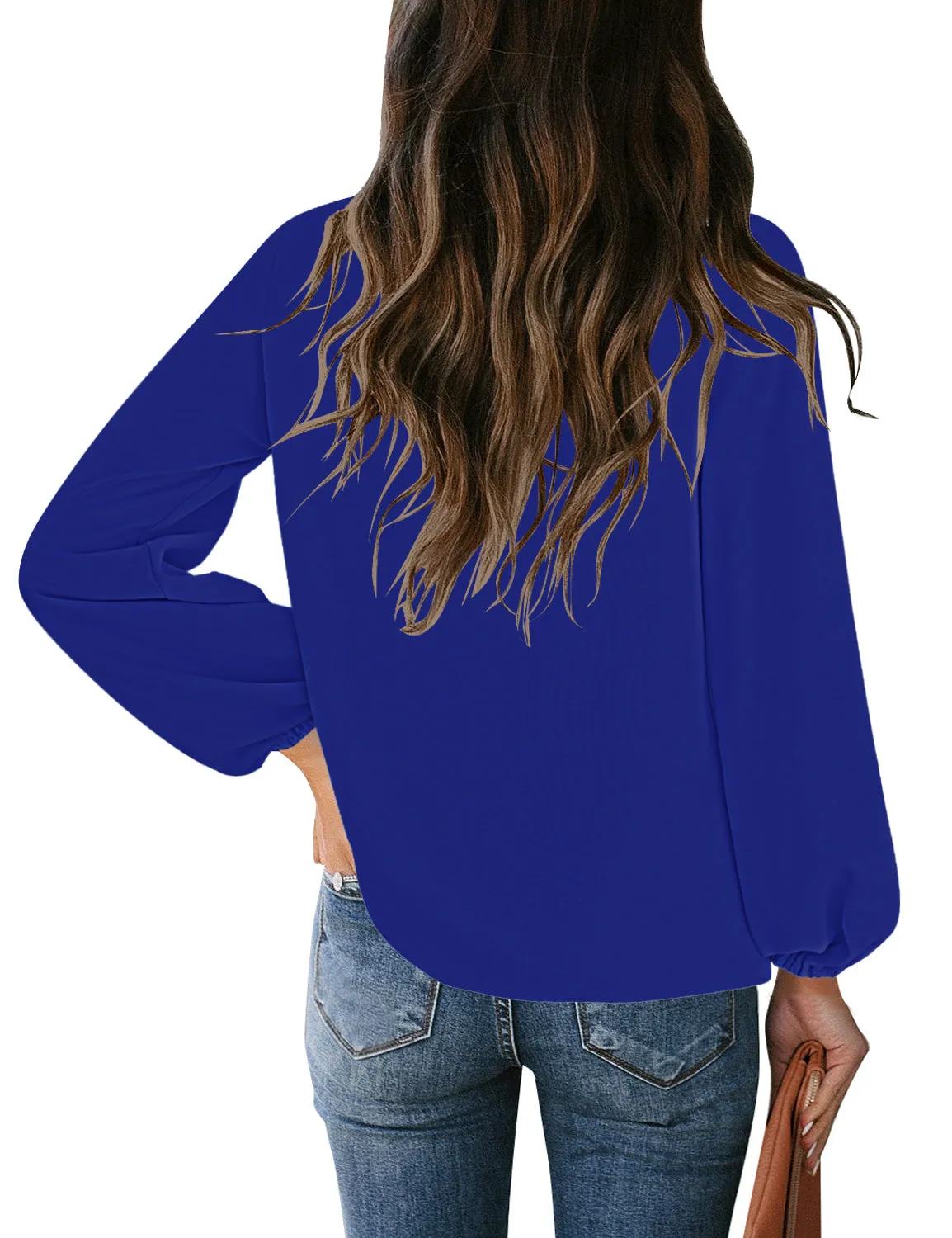 Royal Blue V-Neckline Bishop Sleeves Loose Fit Women's Top