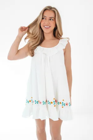 Ruffled Around The Edge Dress - White