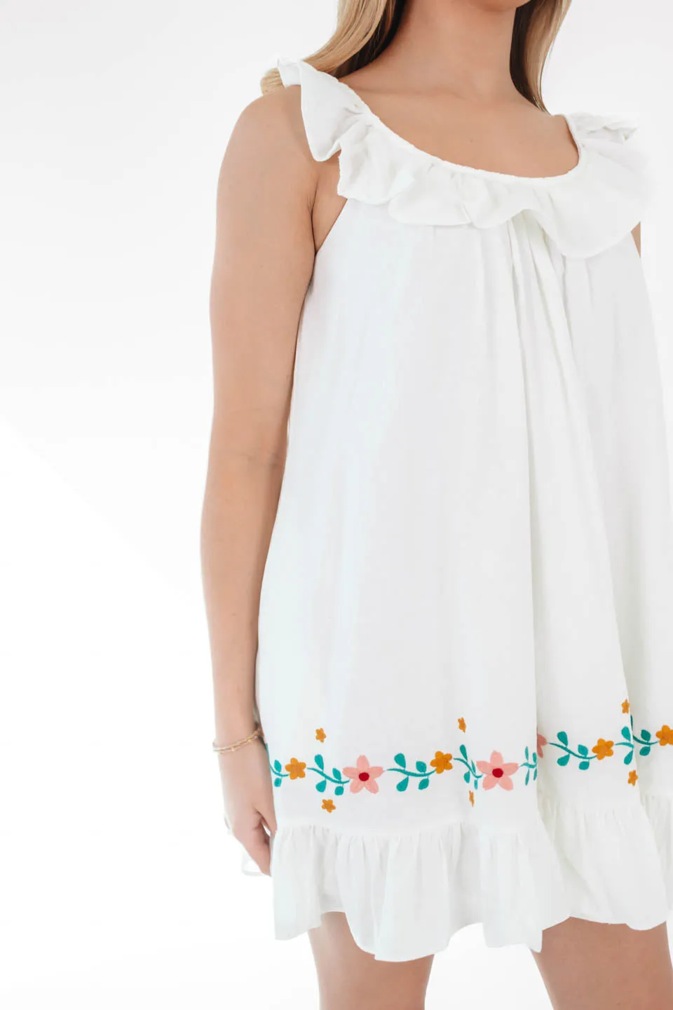 Ruffled Around The Edge Dress - White