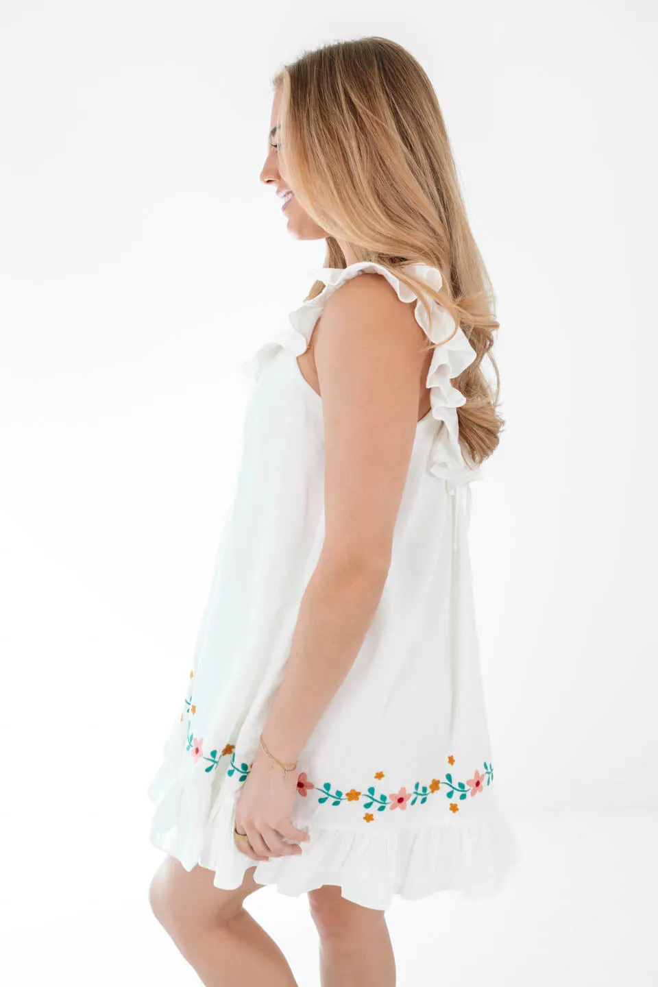 Ruffled Around The Edge Dress - White