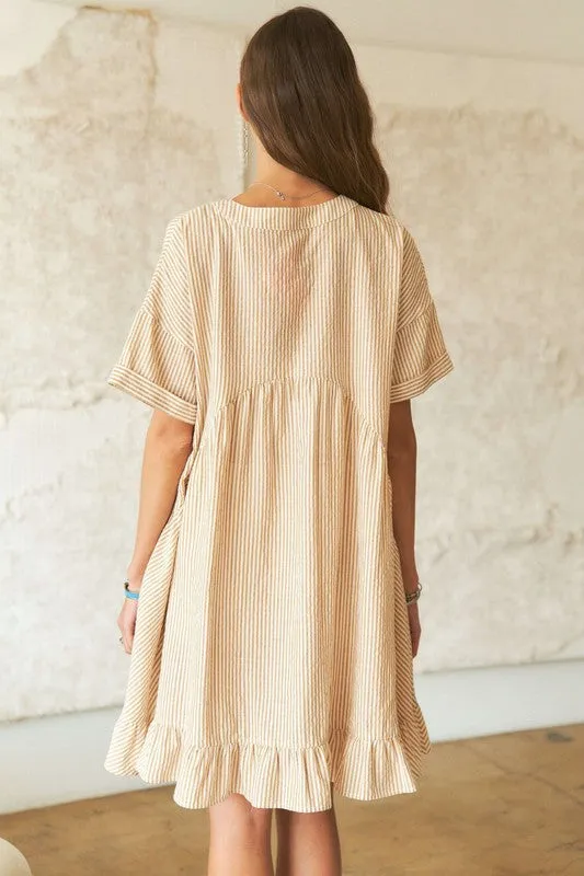 Ruffled Hem Striped Babydoll Dress