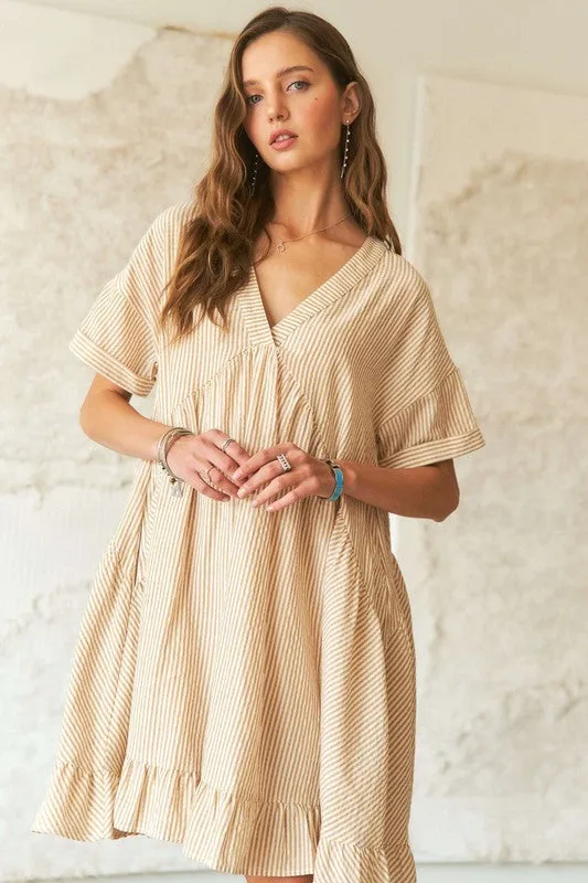 Ruffled Hem Striped Babydoll Dress