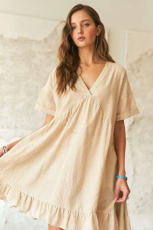 Ruffled Hem Striped Babydoll Dress