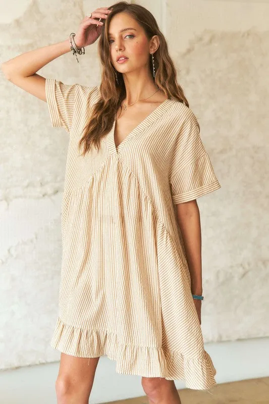 Ruffled Hem Striped Babydoll Dress