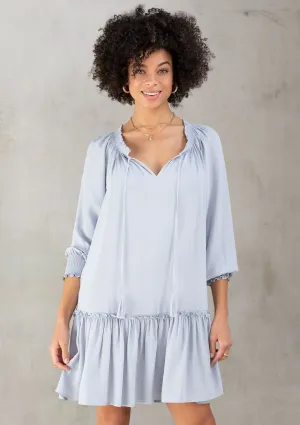 Silky Crepe Babydoll Tassel Tie Mini Dress