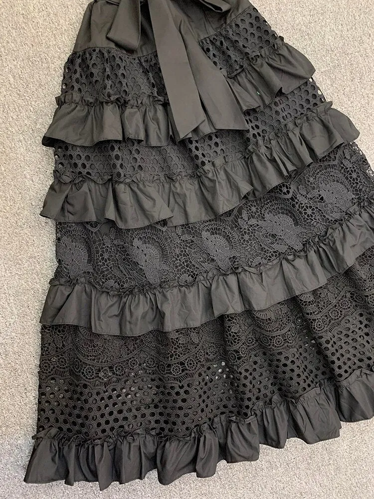 Slash Neck With Belt Cascading Ruffles Party Dress