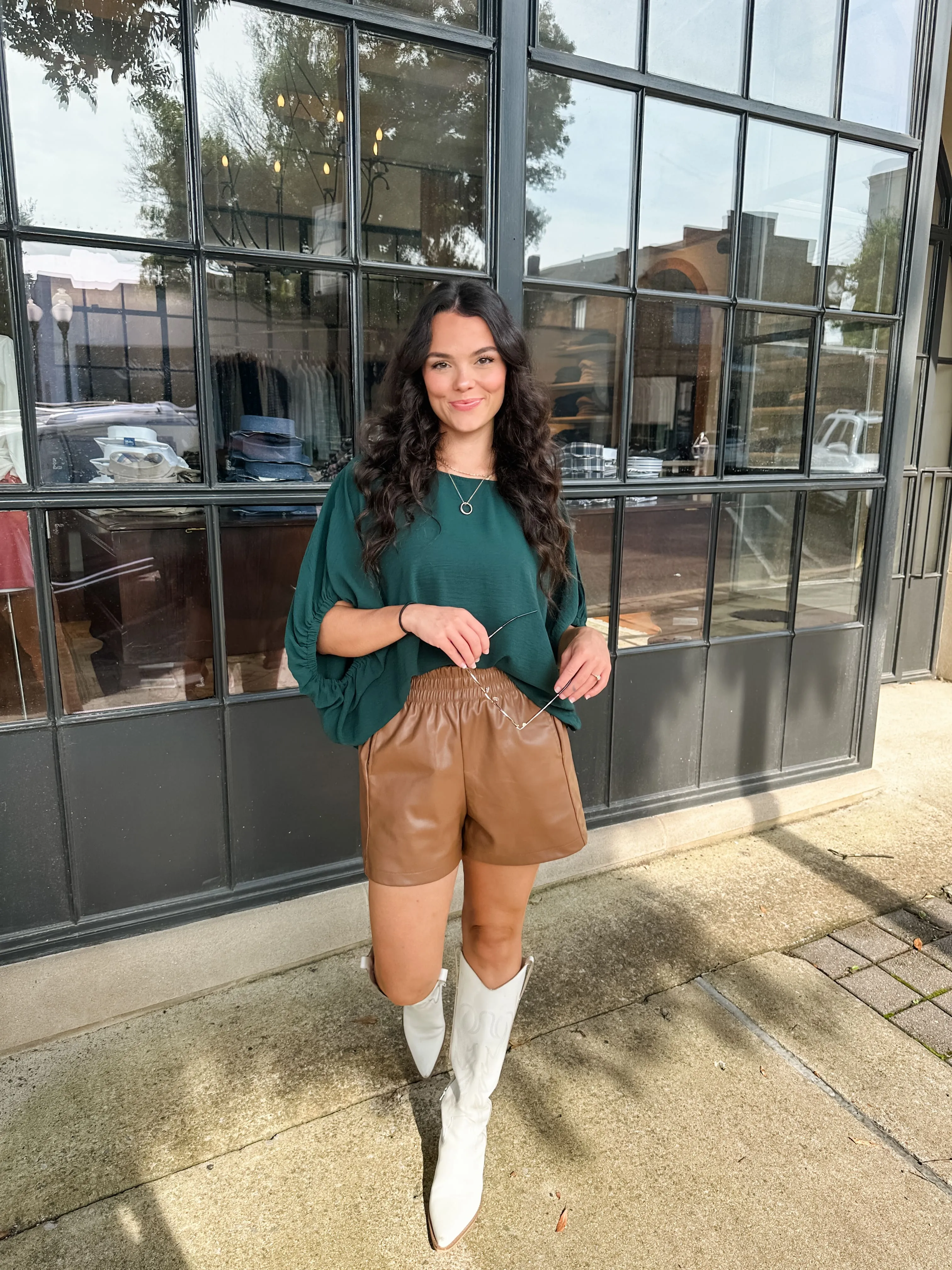 Solid Elastic Puff Sleeve Top
