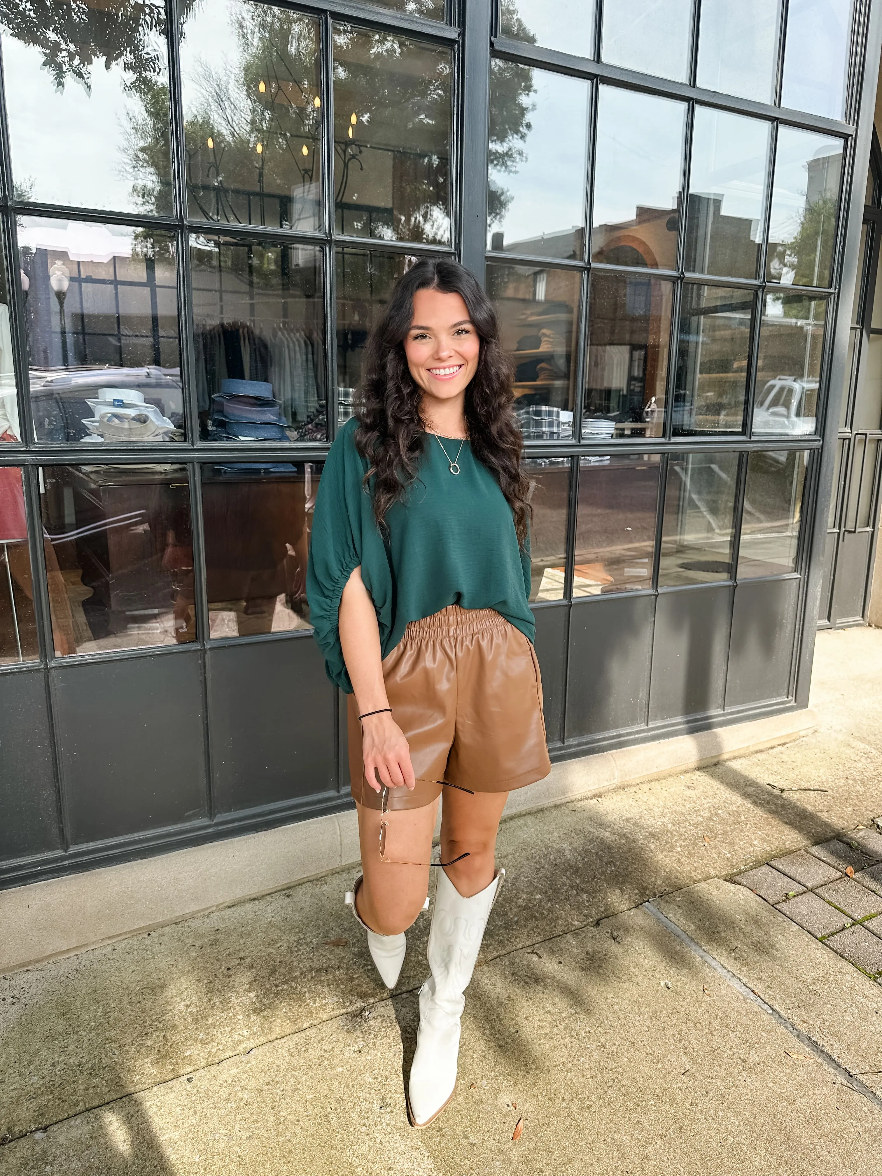 Solid Elastic Puff Sleeve Top