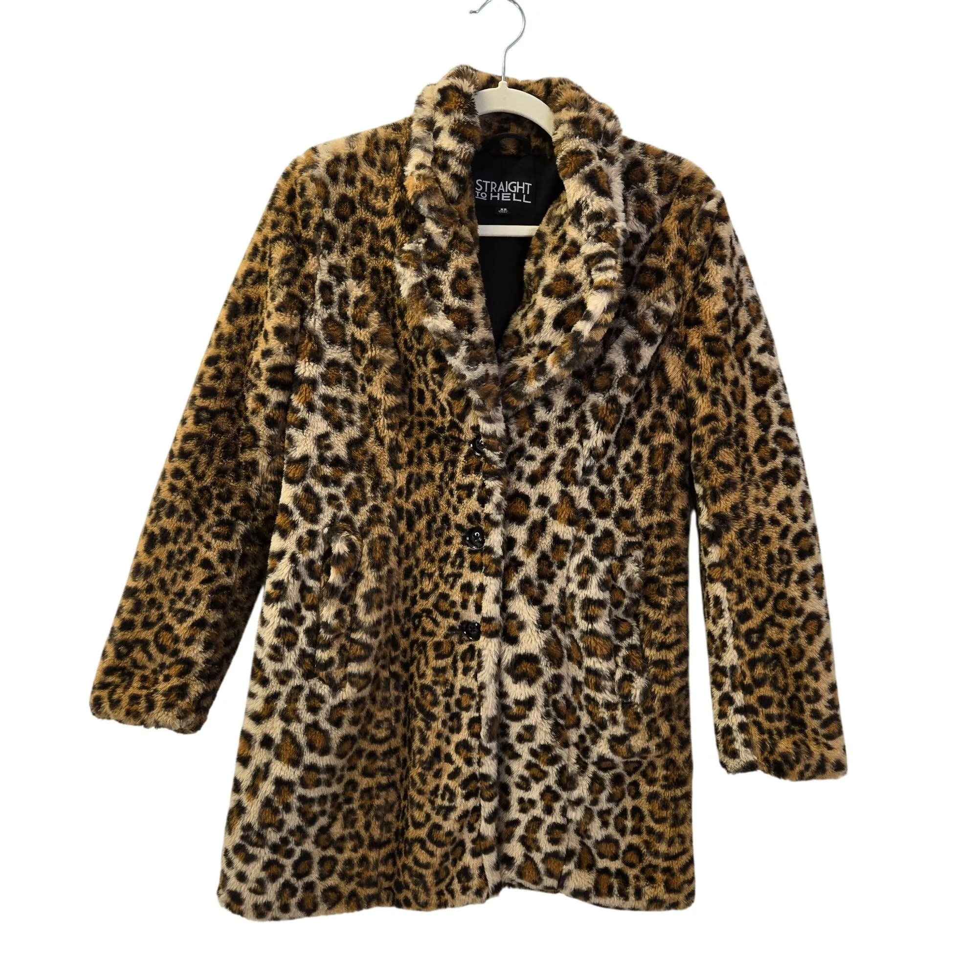 Straight to Hell Wanda Leopard Print Faux Fur Teddy Coat Size XS