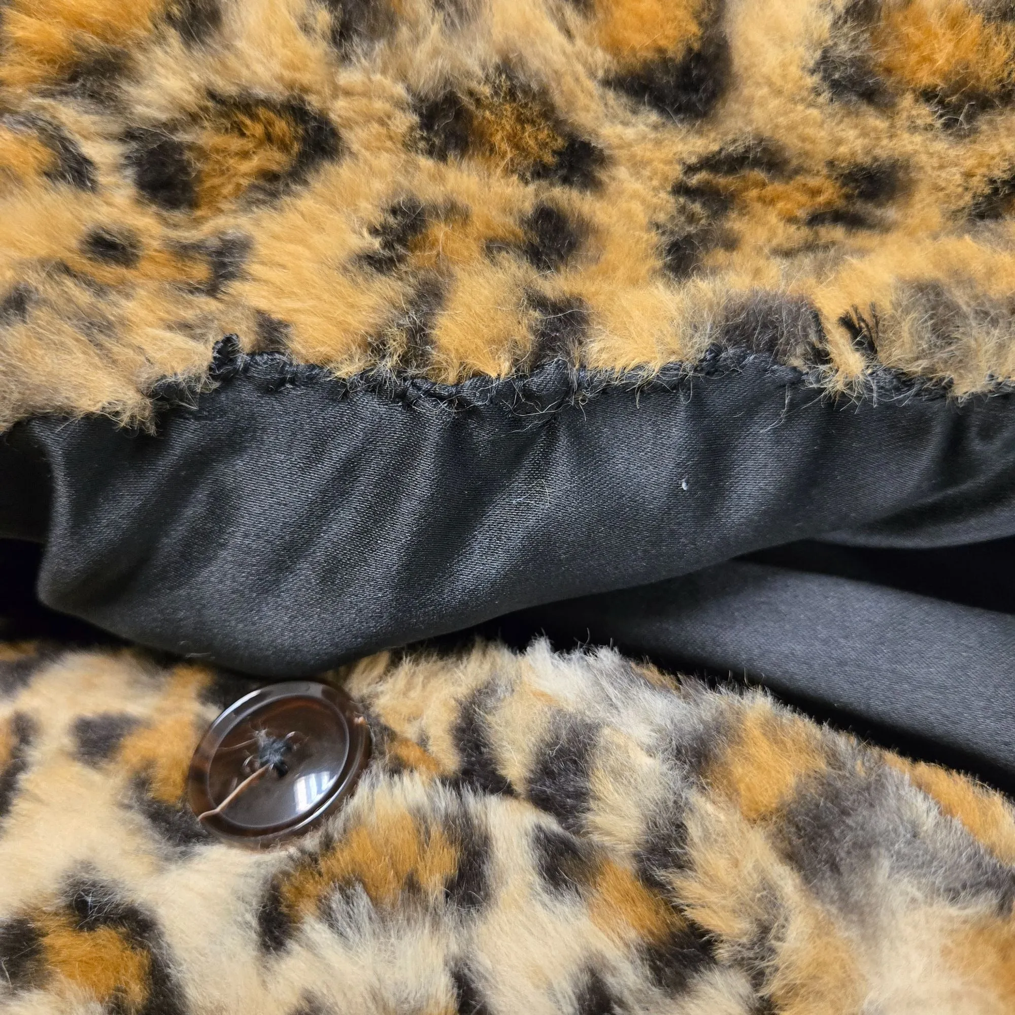 Straight to Hell Wanda Leopard Print Faux Fur Teddy Coat Size XS