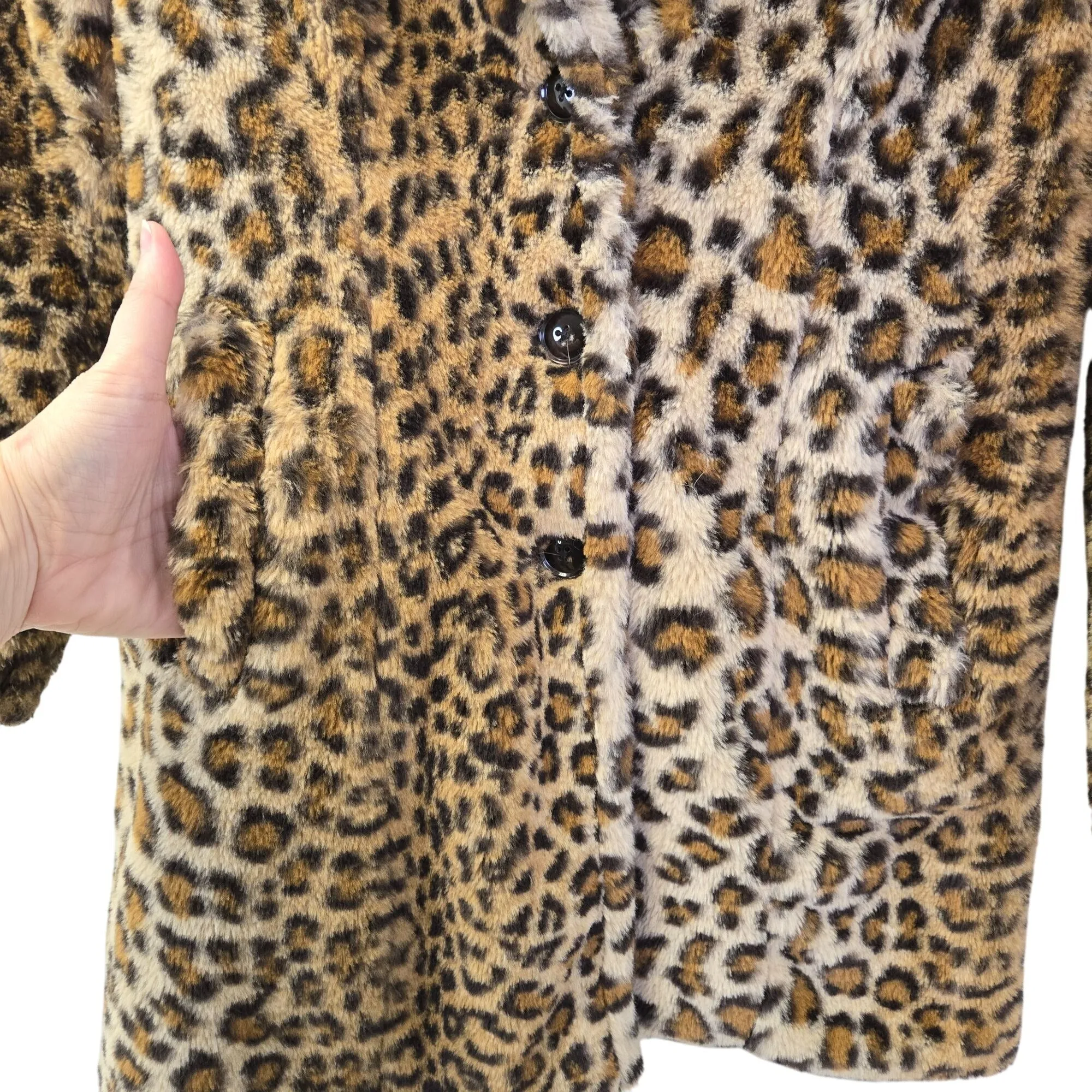 Straight to Hell Wanda Leopard Print Faux Fur Teddy Coat Size XS