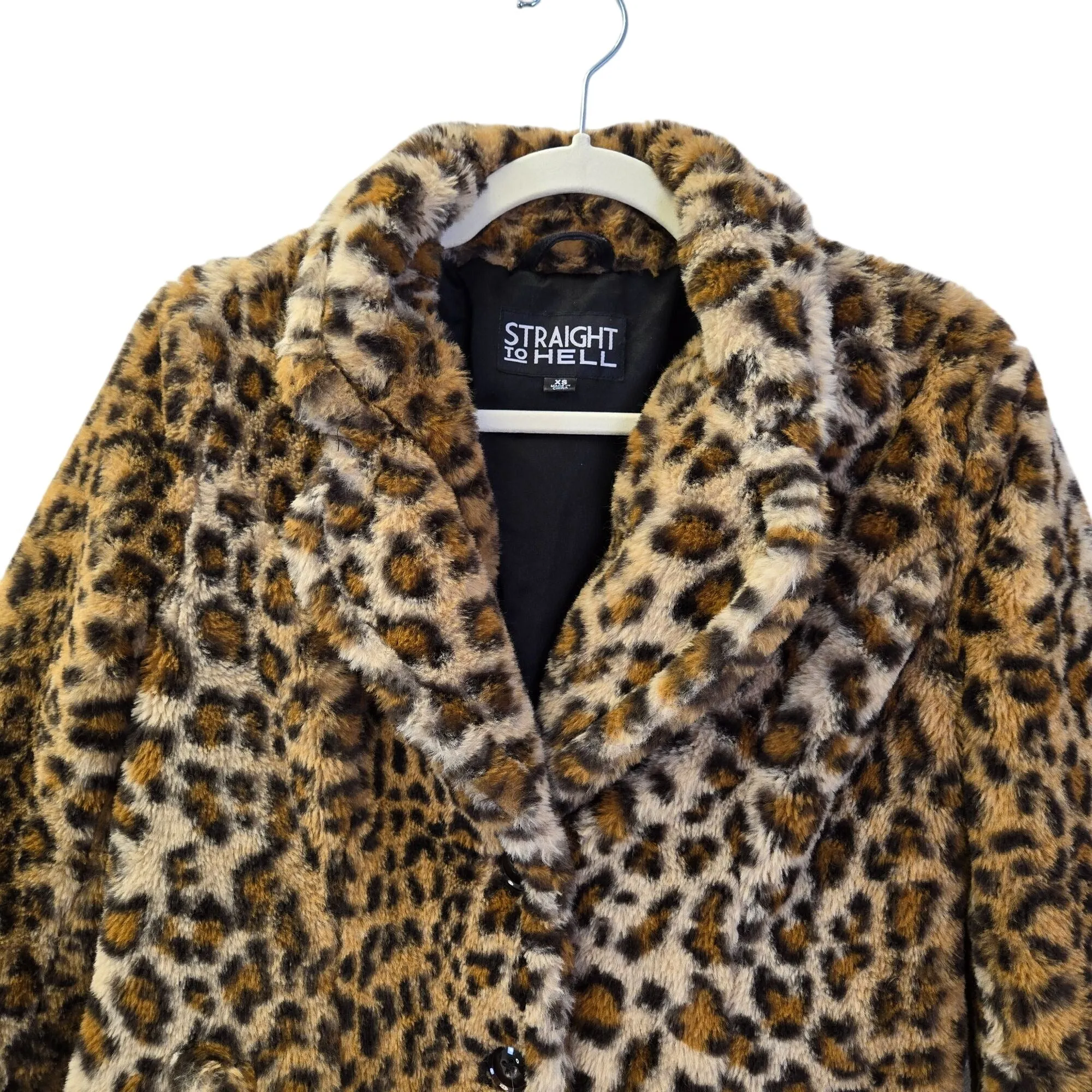 Straight to Hell Wanda Leopard Print Faux Fur Teddy Coat Size XS