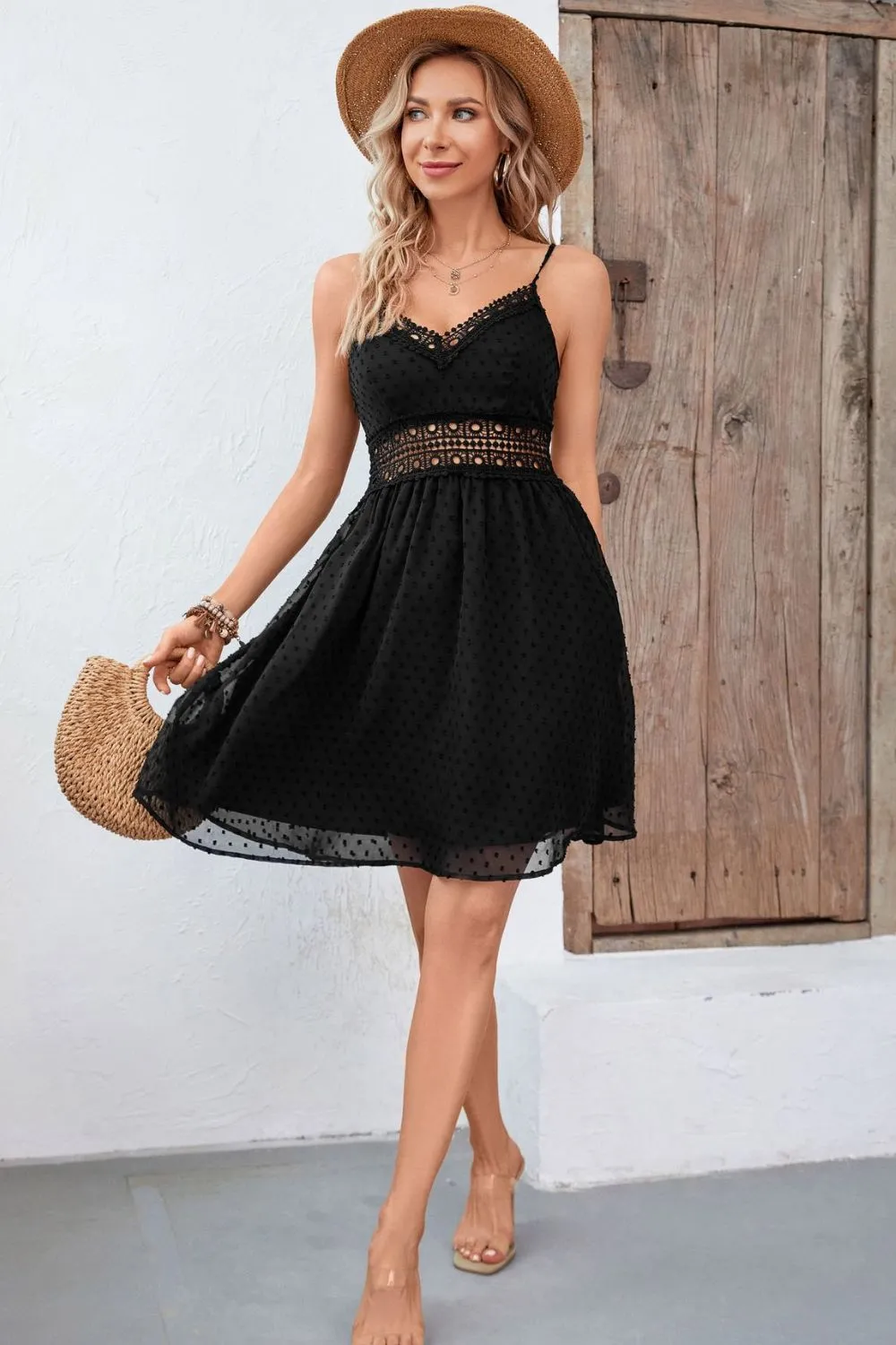 Swiss Dot Spliced Lace Dress