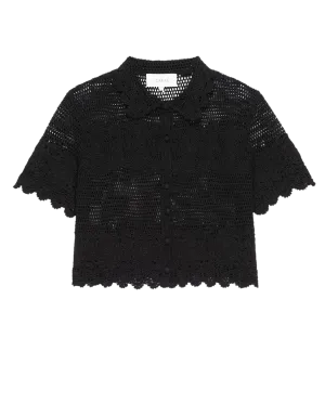 The Crochet Polo Top. -- Black