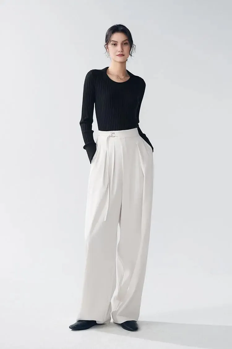 U Neck Ribbed Wool Collared Sweater