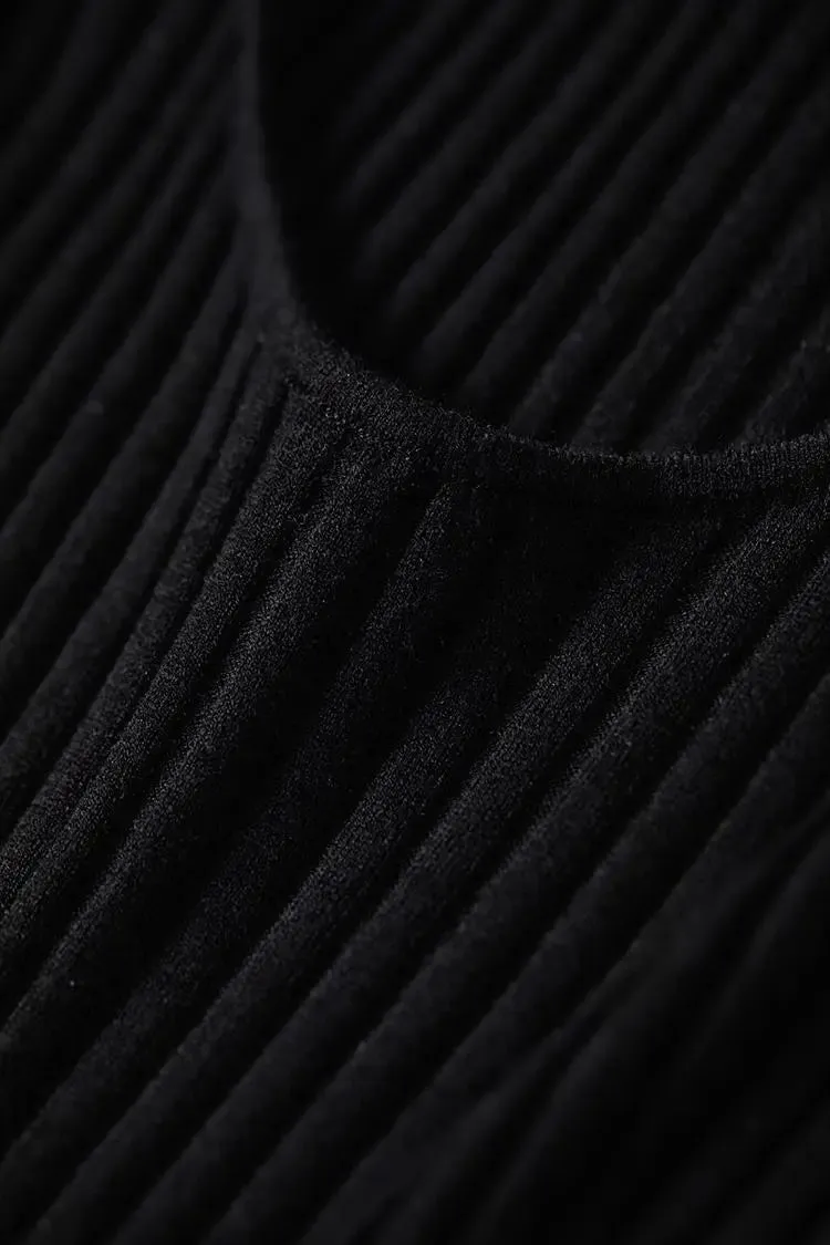 U Neck Ribbed Wool Collared Sweater