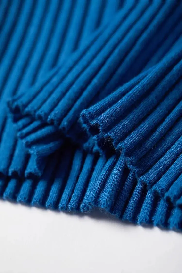 U Neck Ribbed Wool Collared Sweater
