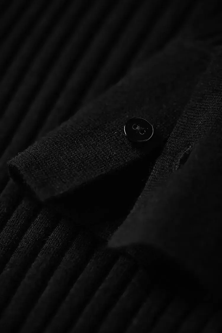 U Neck Ribbed Wool Collared Sweater
