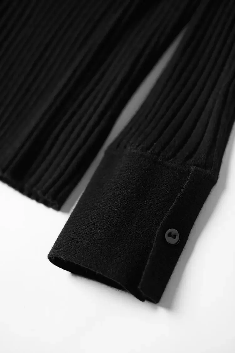 U Neck Ribbed Wool Collared Sweater