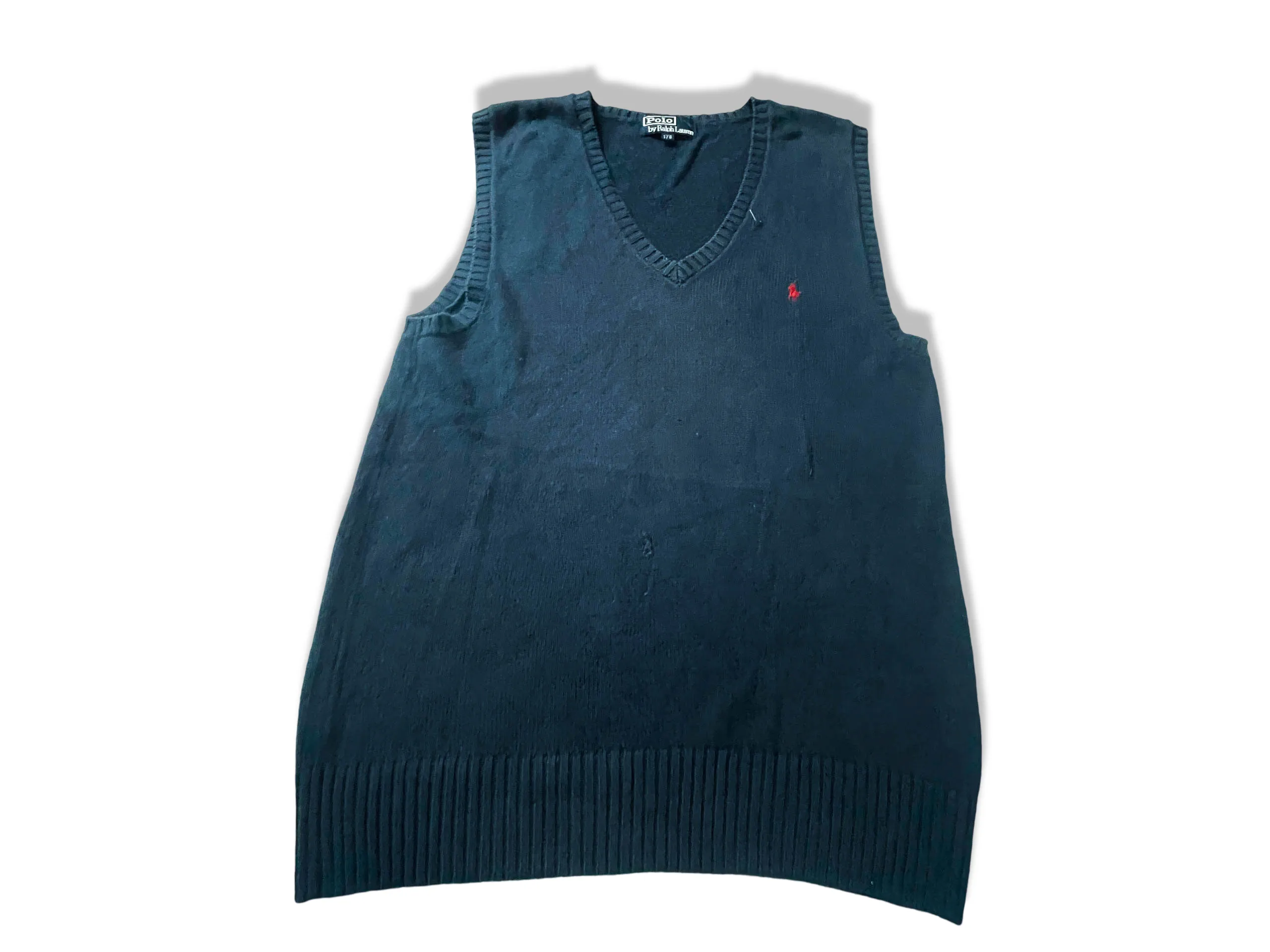 Vintage Blue men's Polo Ralph Lauren sleeveless cardigan in S/M|L26W16|SKU 3927