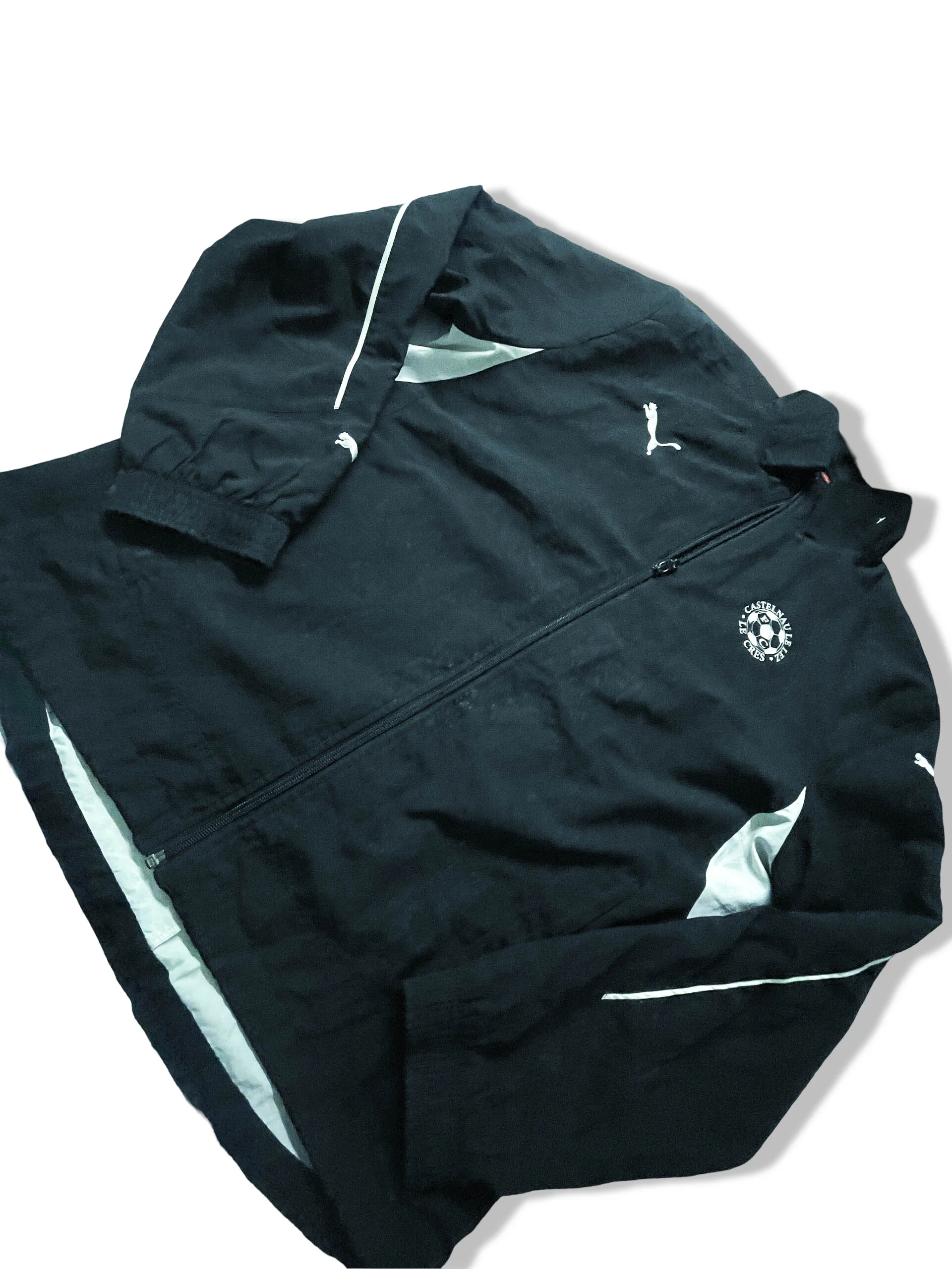 Vintage men's black Puma Castlenau Le nez Le cres full zip track top in M|L 31 W 23|SKU 3885