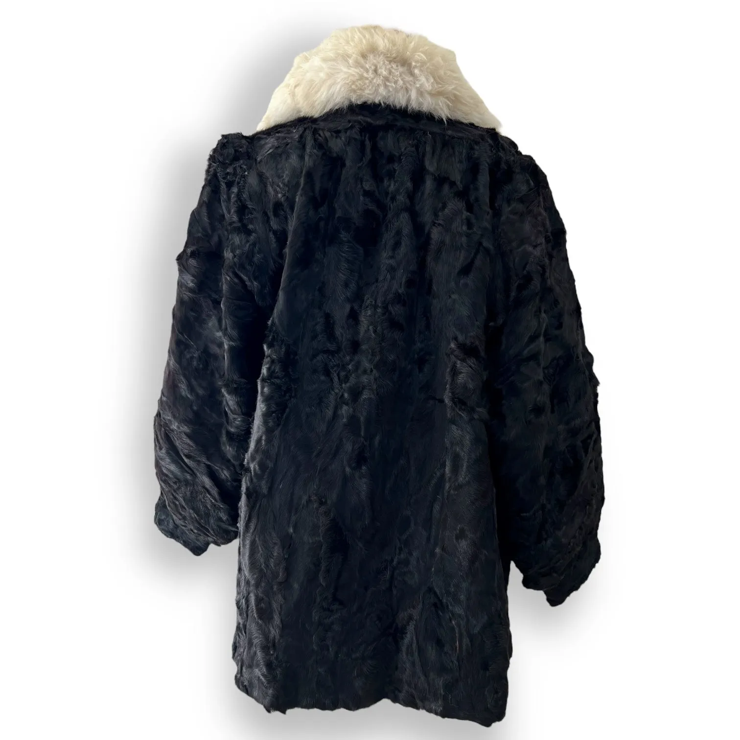 Vintage Swakara Coat with Fluffy White Collar