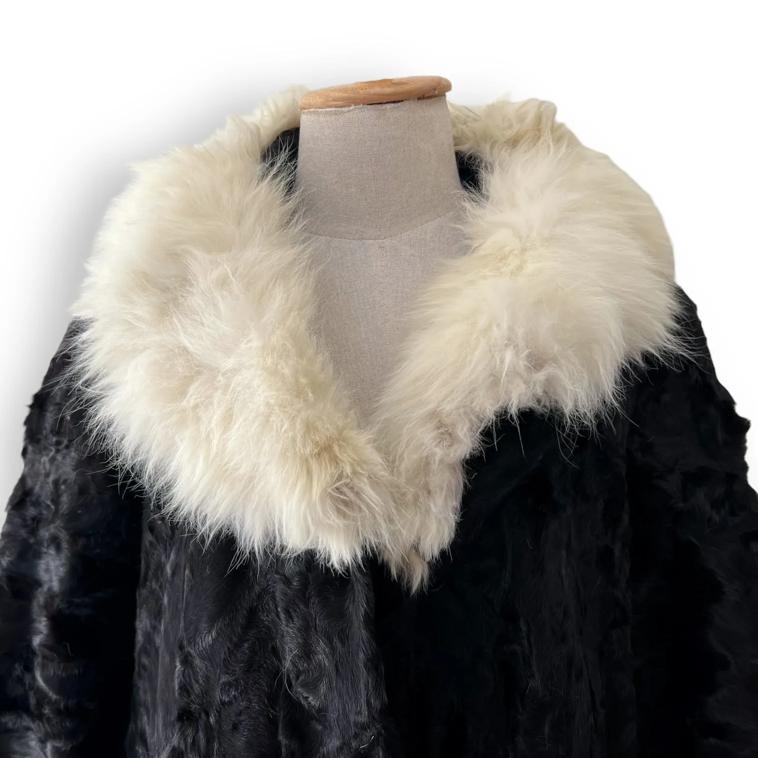 Vintage Swakara Coat with Fluffy White Collar