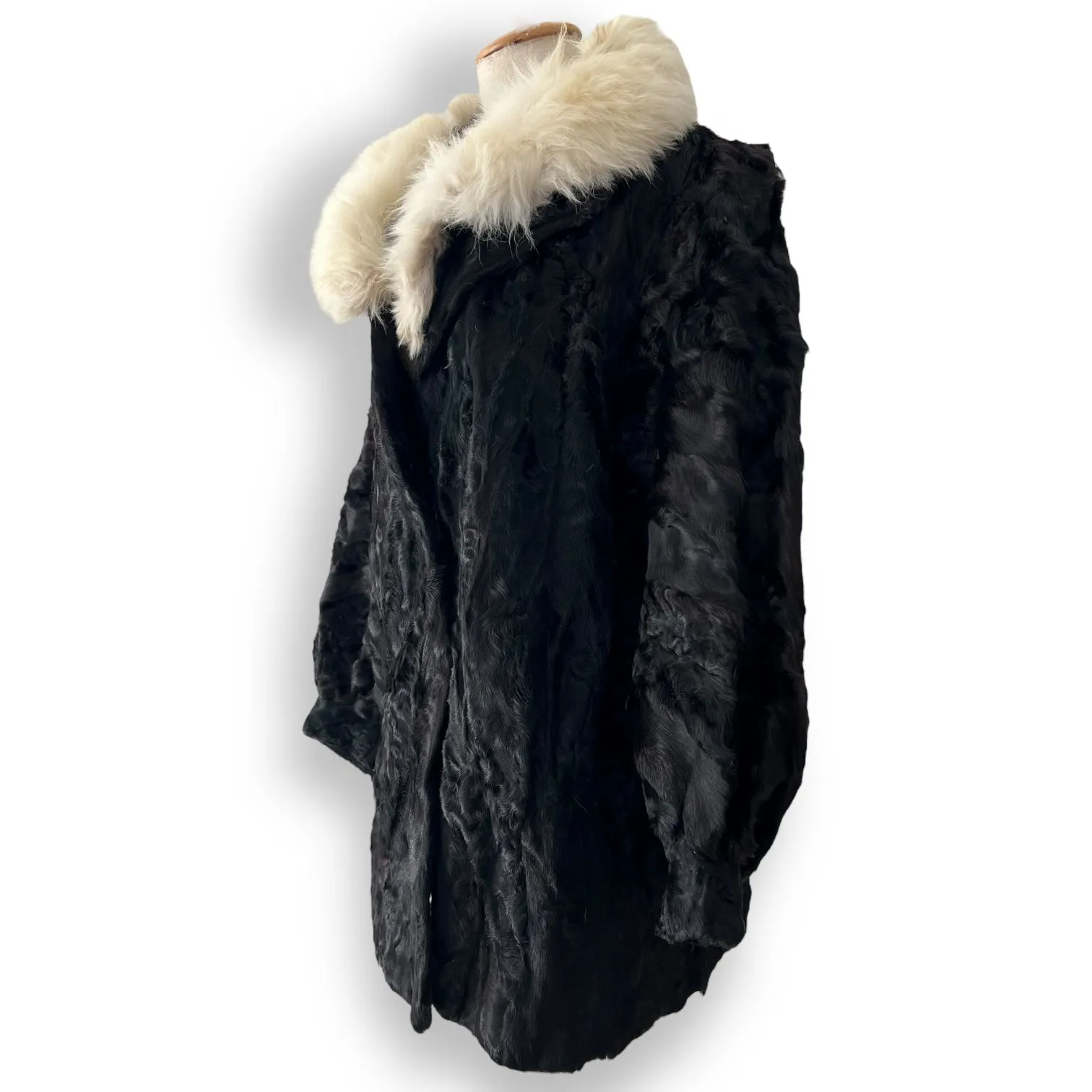 Vintage Swakara Coat with Fluffy White Collar