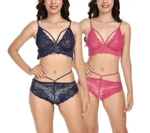 Viral Girl's Women's Babydoll Lingerie Set For Honeymoon For Women's Thongs (Navyblue::pink_Free Size) (pack Of 2)
