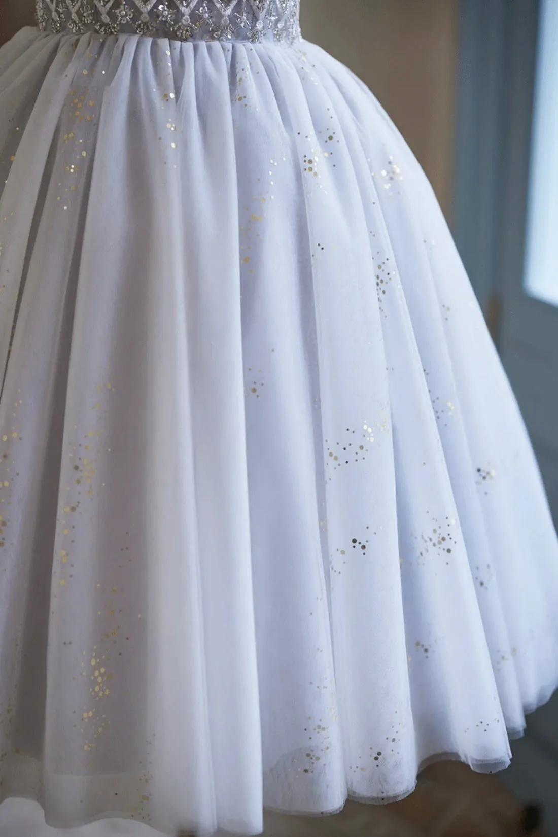 White Tulle Knee Length Party Dress, A-Line Off the Shoulder Evening Party Dress