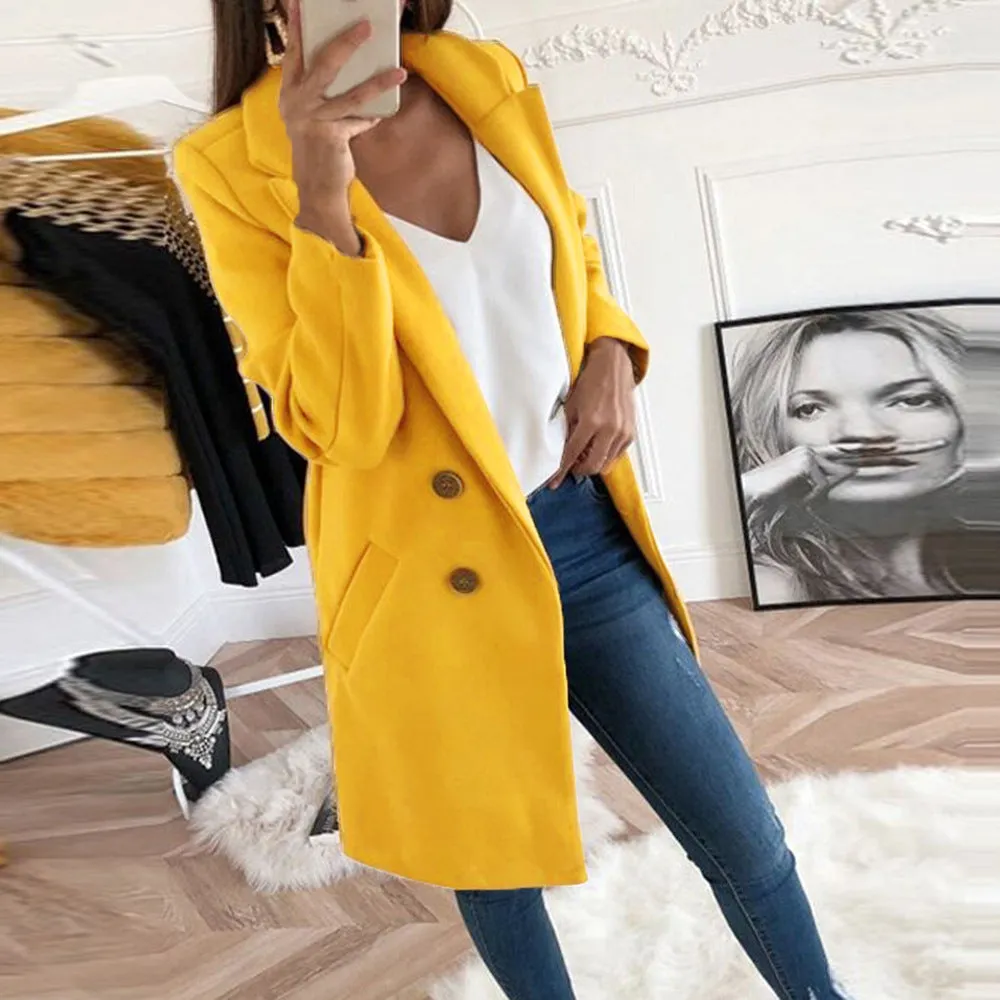 Women Long Buttoned Coat