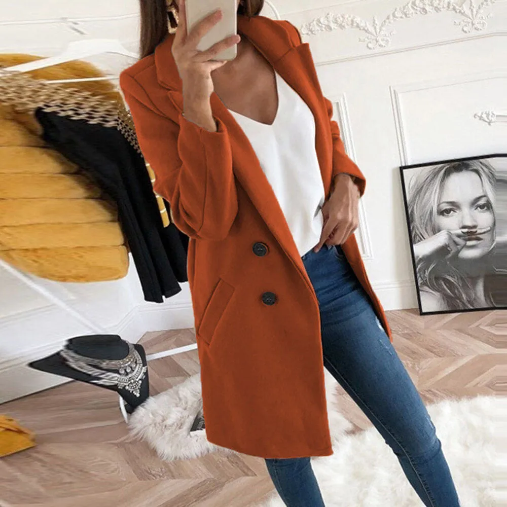 Women Long Buttoned Coat