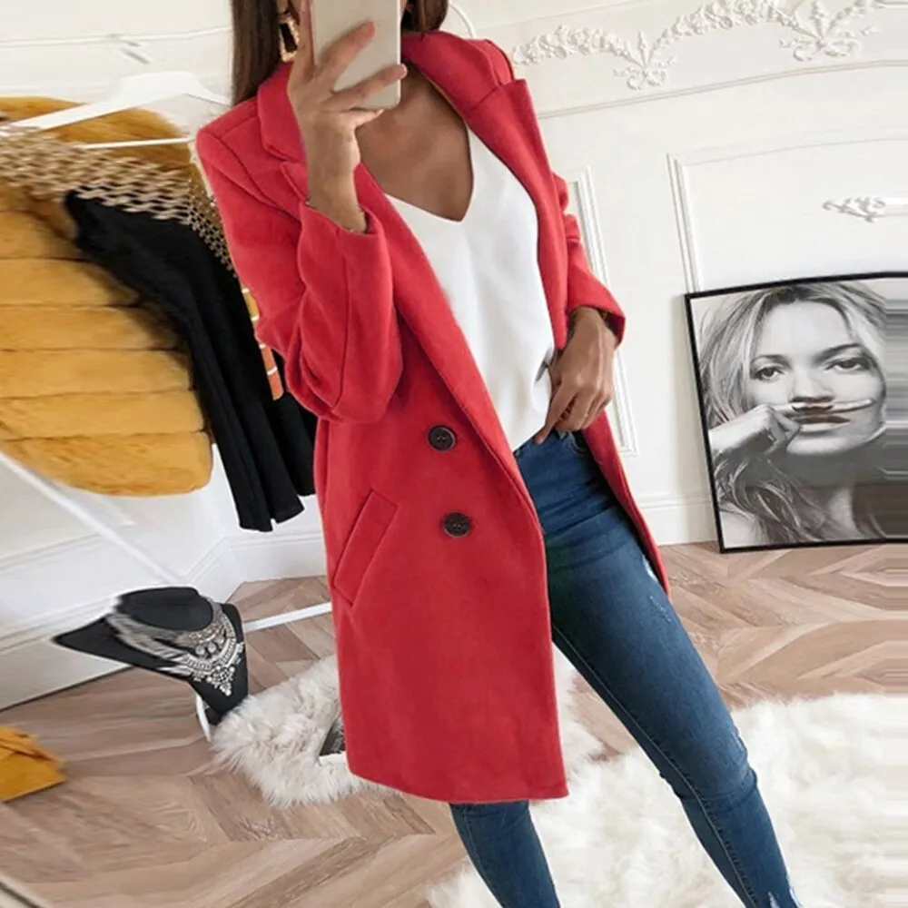 Women Long Buttoned Coat