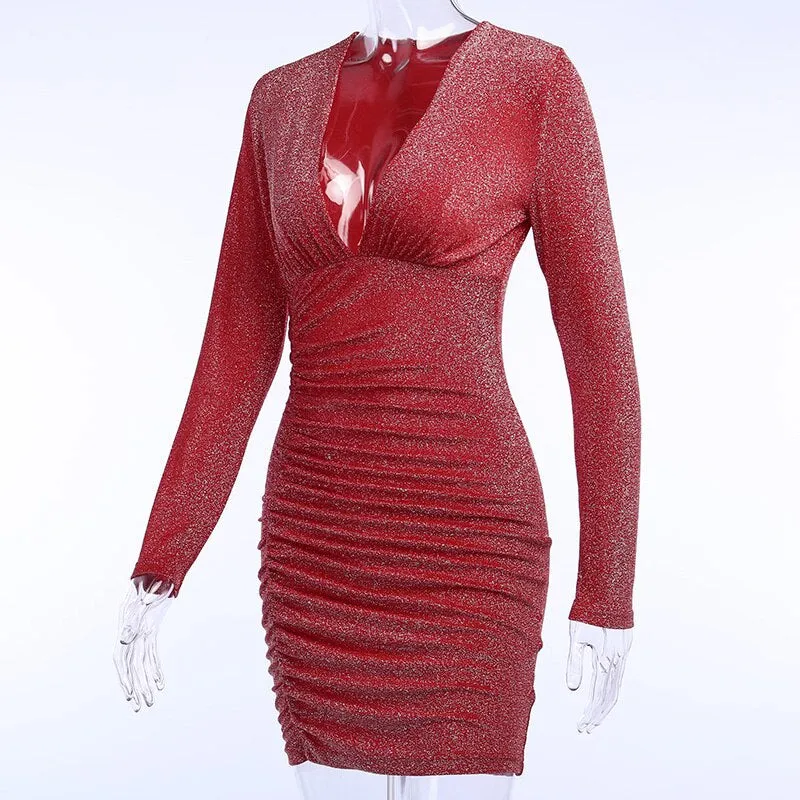 Women's Autumn Deep V-Neck Skinny Elastic Dress