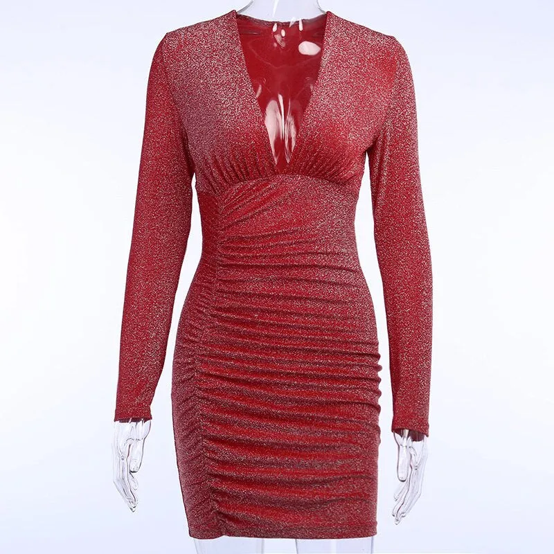 Women's Autumn Deep V-Neck Skinny Elastic Dress