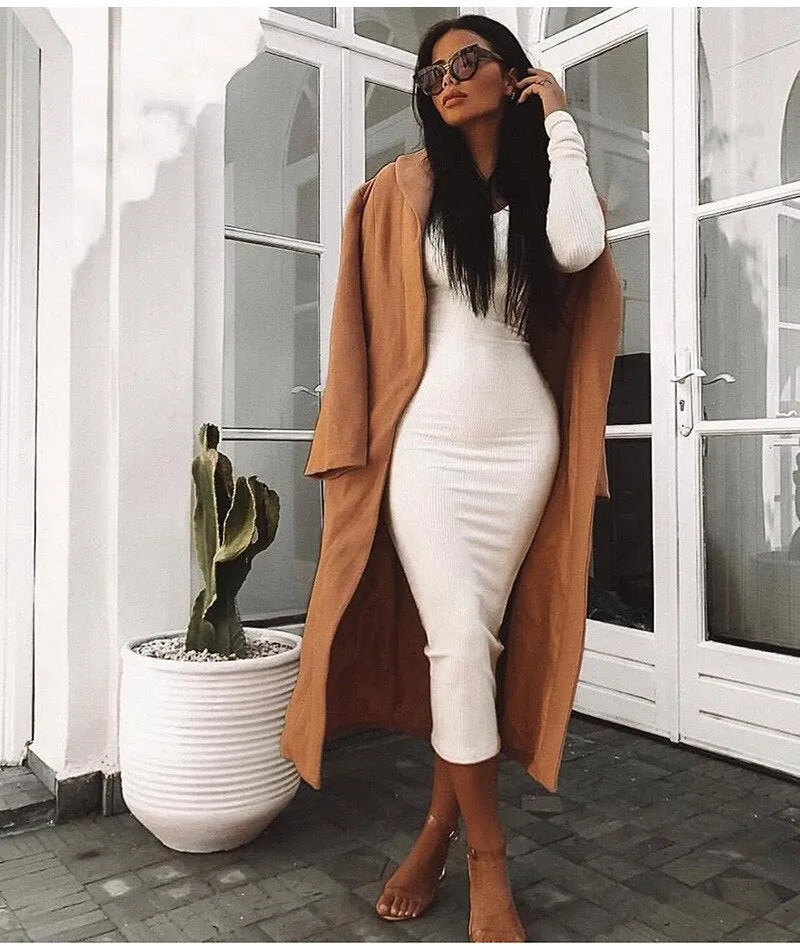 Women's Cotton Ribbed V-Neck Skinny Dress