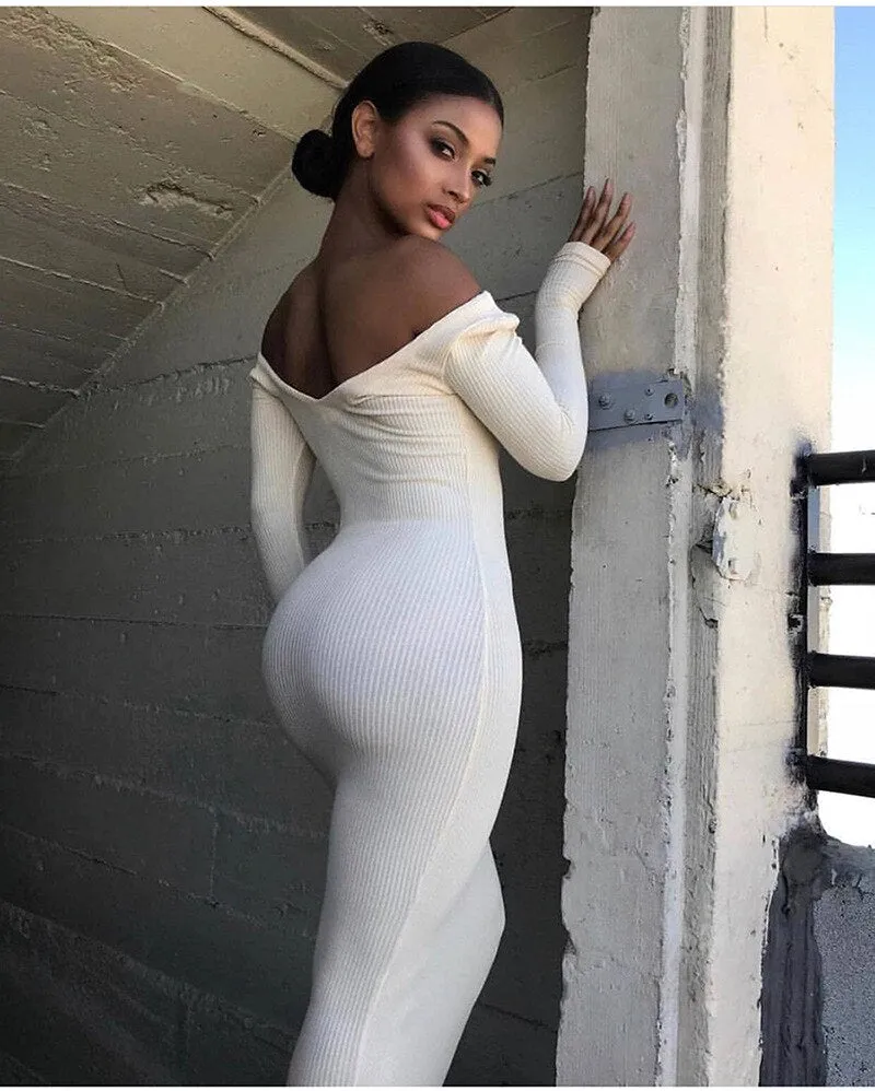 Women's Cotton Ribbed V-Neck Skinny Dress