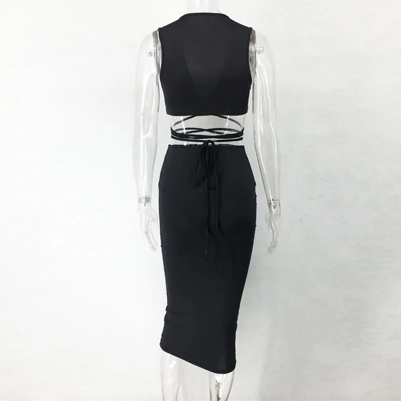 Women's Summer Sequin V-Neck Two-Piece Midi Dress
