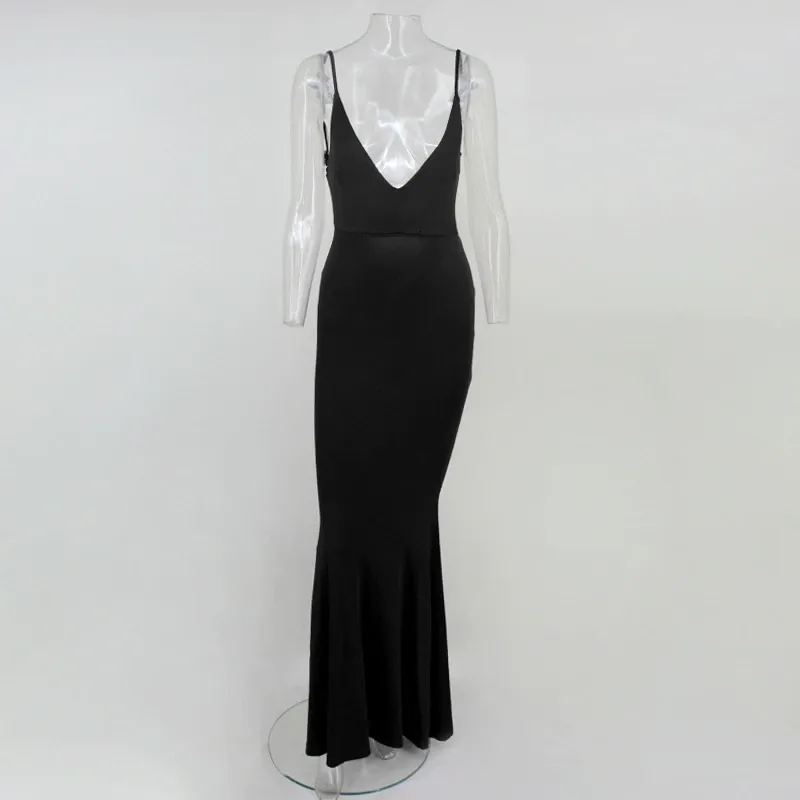 Women's Summer V-Neck Sheath Backless Long Dress
